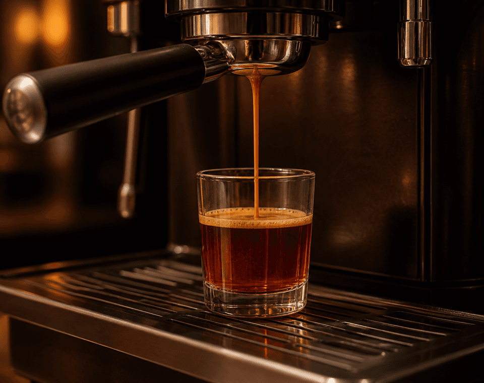 Rooibos espresso pouring from an espresso machine